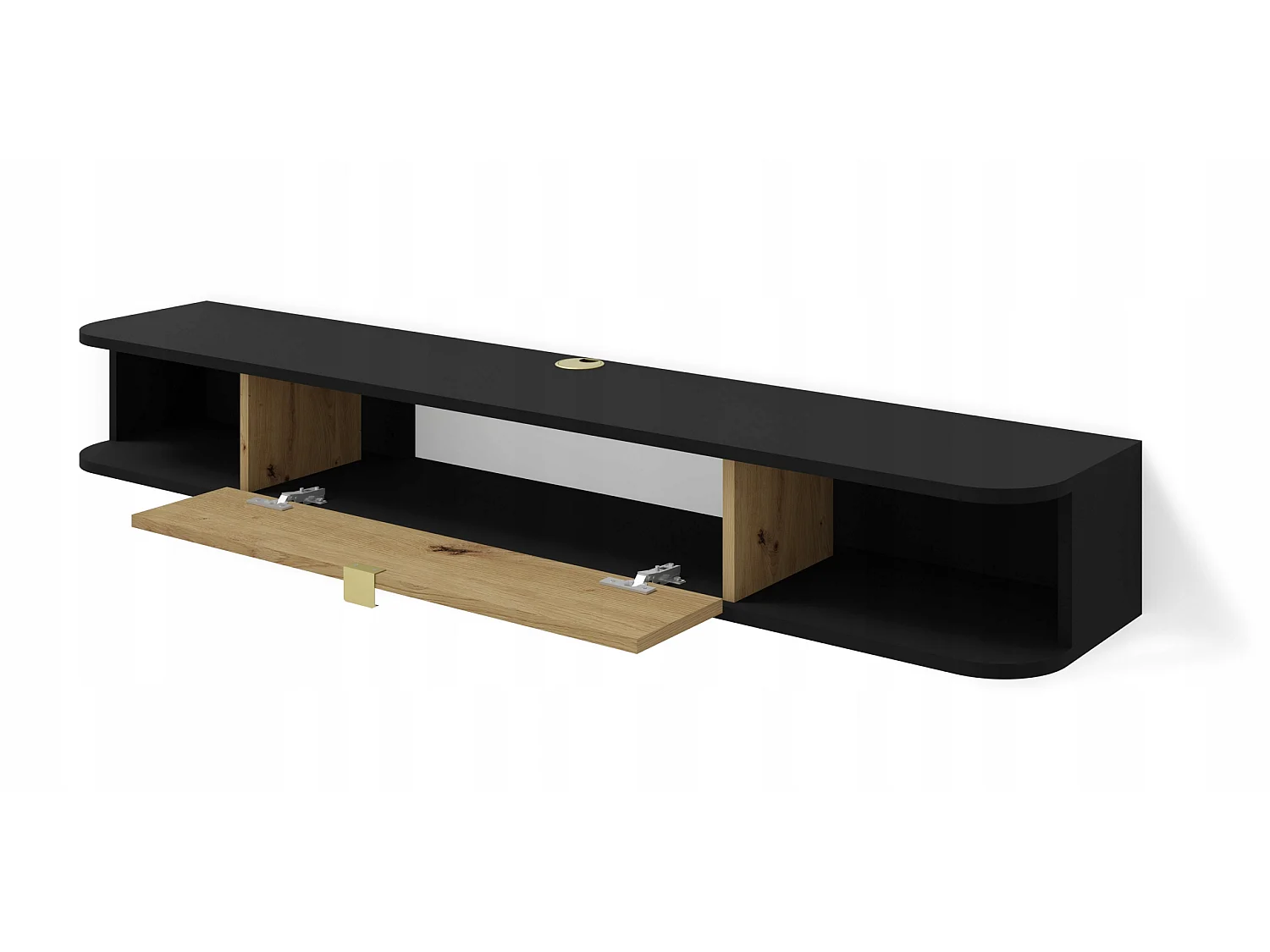 Meuble TV à suspendre 156x20x29cm IKARI mat/chêne artisanal luxueux sideboeard commode