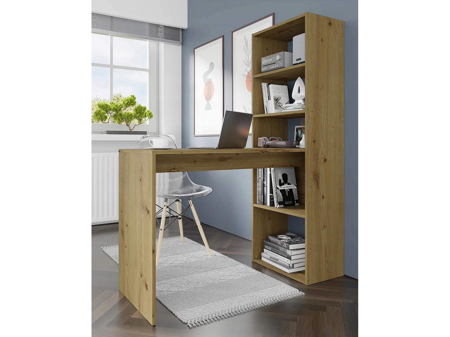 Bureau HARMONIE Table avec étagères pour ordinateur Bureau Chêne artisanal