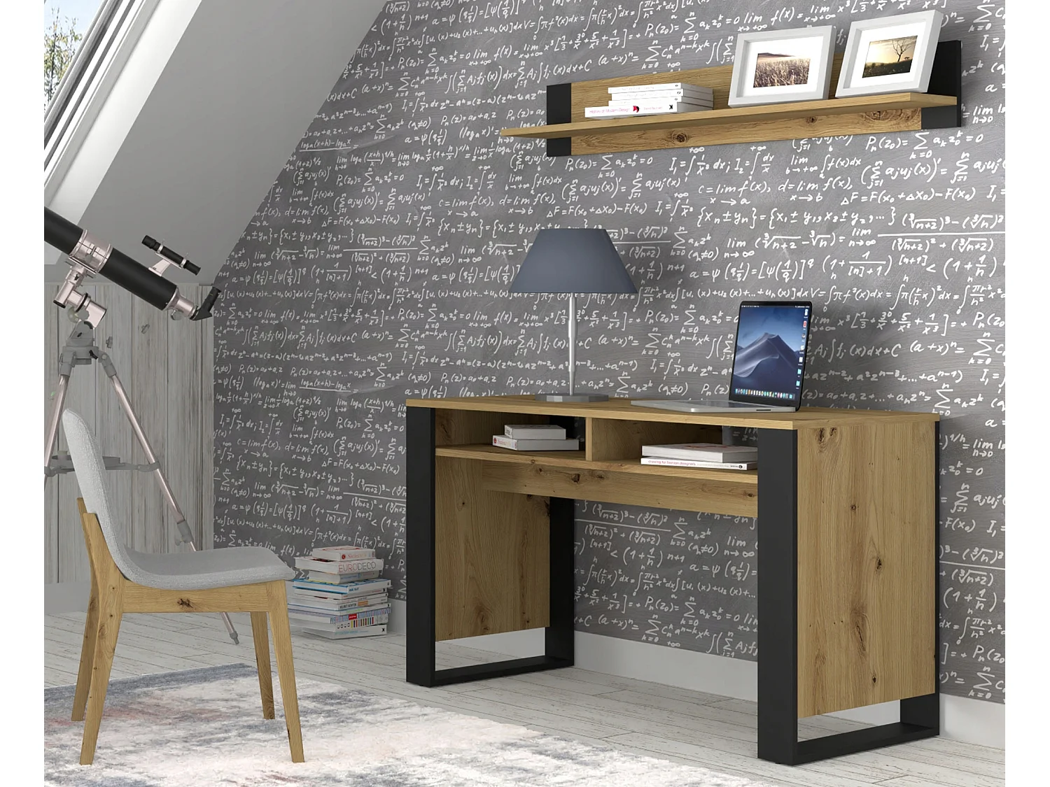 Bureau 120x55cm MONDI chêne artisan/ noir Home office