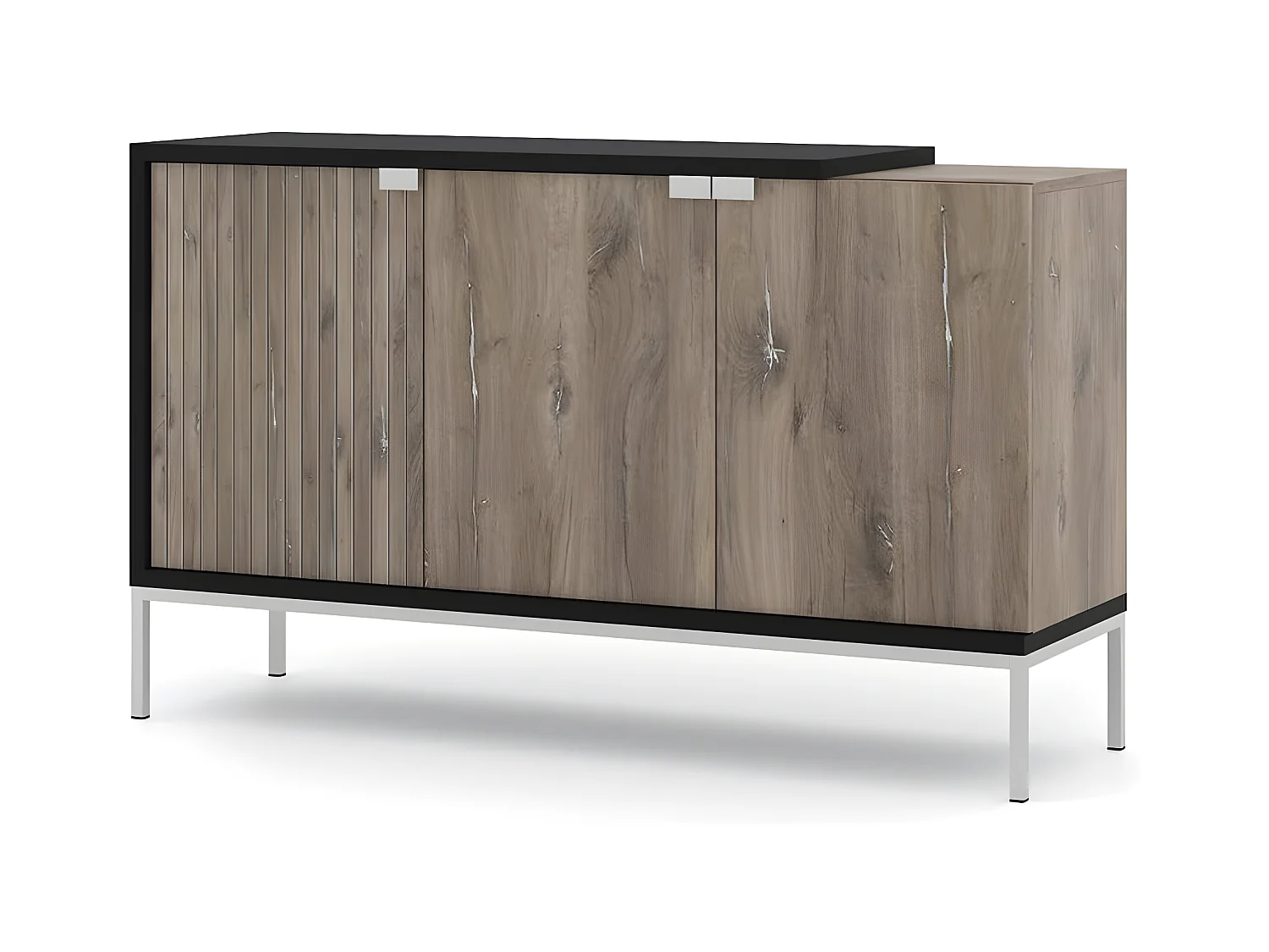 Commode de rangement Meuble universel 143x42x86cm chêne flagstaff/noir mat TODINO