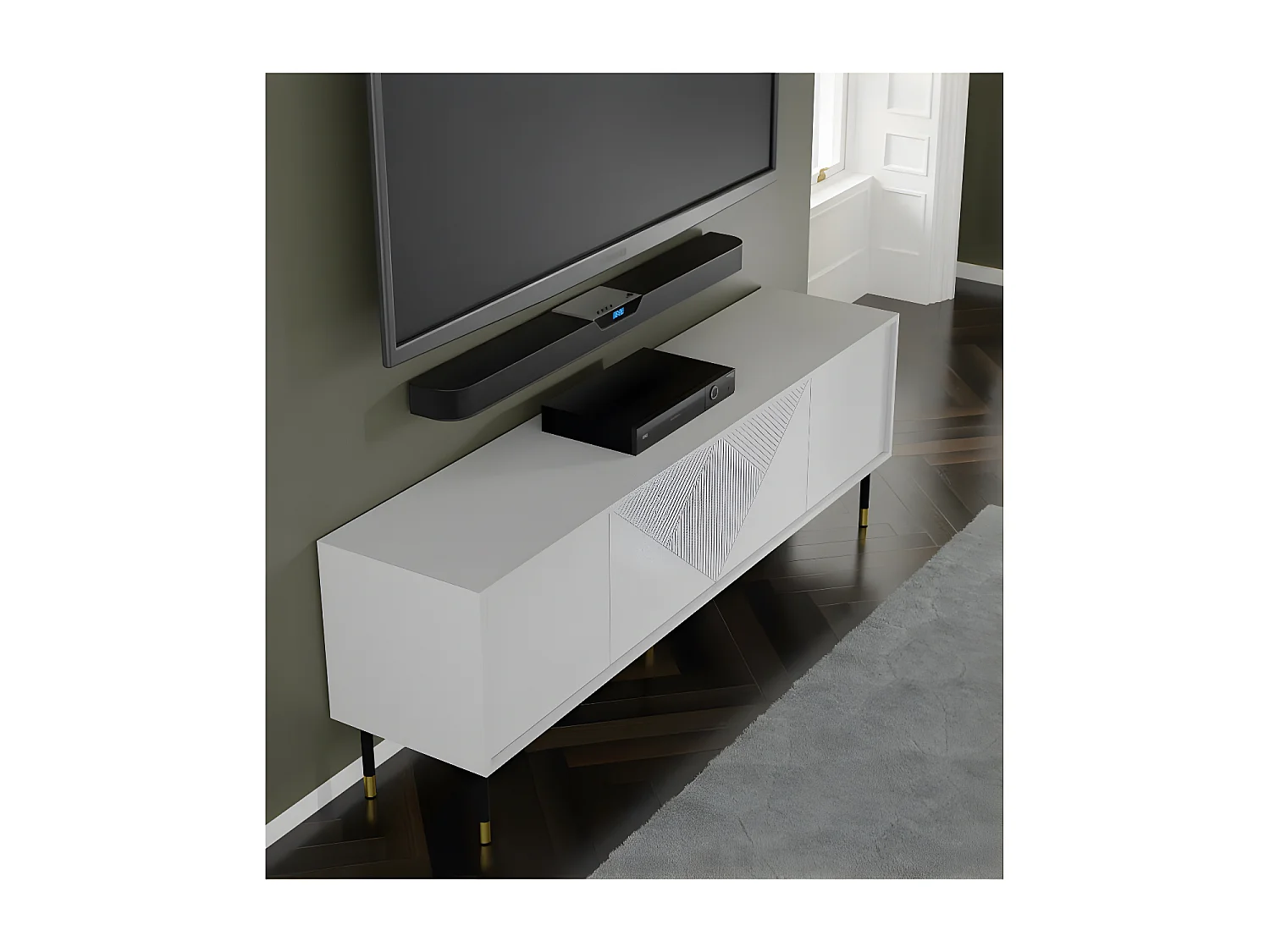 Meuble TV 180x40x61 cm meuble Hi-fi luxueux sur pied blanc mat WODUN