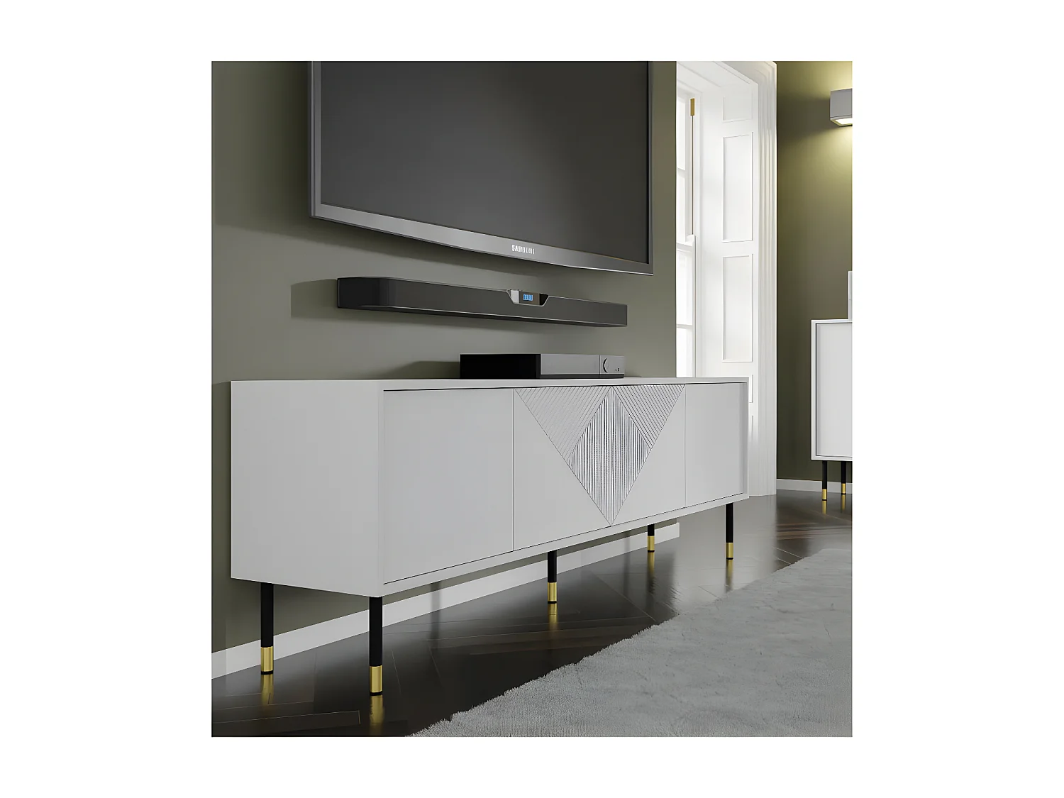 Meuble TV 180x40x61 cm meuble Hi-fi luxueux sur pied blanc mat WODUN