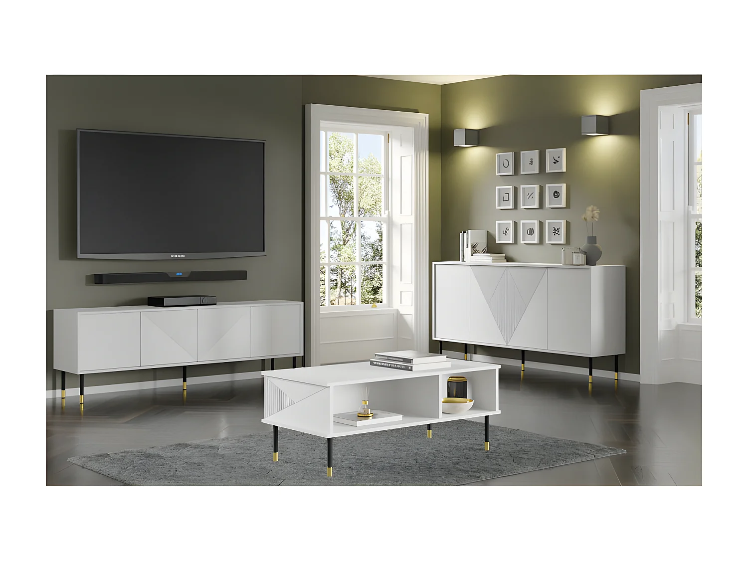 Meuble TV 180x40x61 cm meuble Hi-fi luxueux sur pied blanc mat WODUN