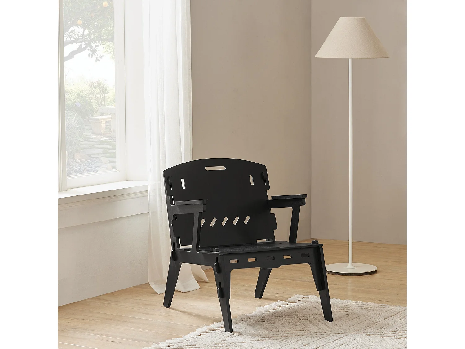 SoBuy Designer fauteuil Ergonomische woonkamerstoel Comfortabele woonkamerfauteuil Kantoorfauteuil, zithoogte 35 cm, pen- en gatstructuur, 55x72x70 cm, HFST02-SCH