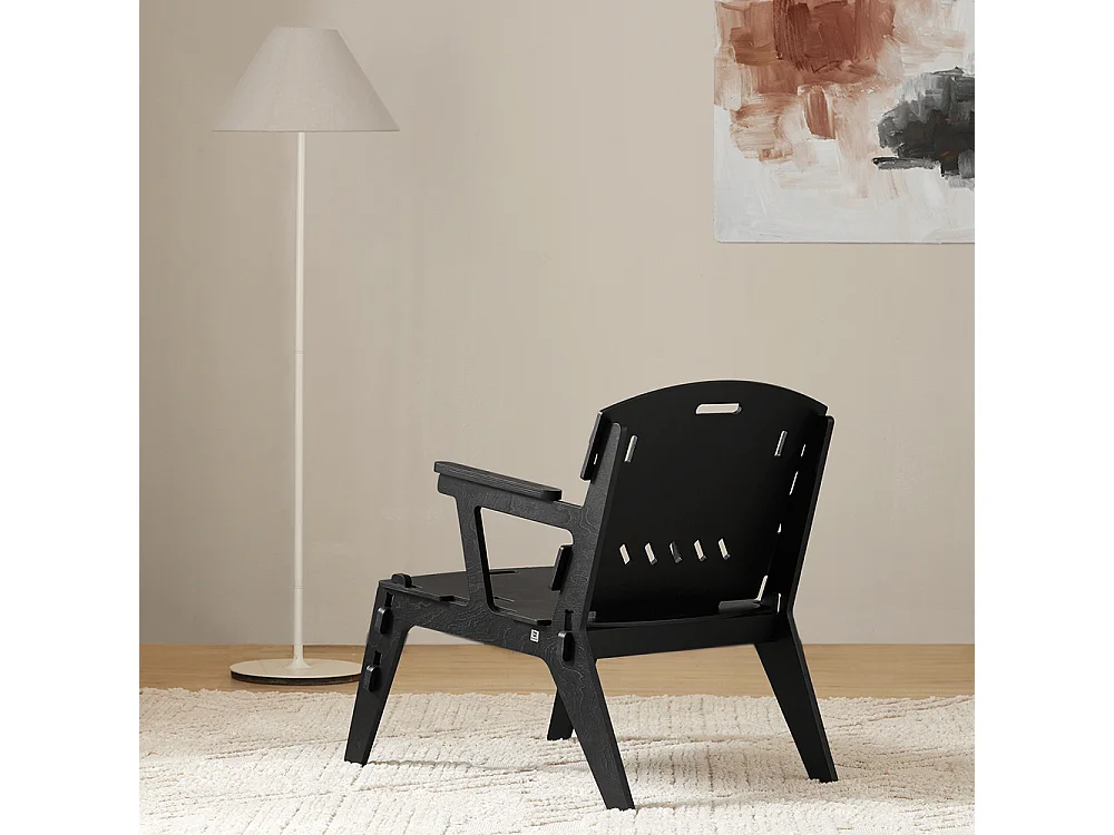 SoBuy Designer fauteuil Ergonomische woonkamerstoel Comfortabele woonkamerfauteuil Kantoorfauteuil, zithoogte 35 cm, pen- en gatstructuur, 55x72x70 cm, HFST02-SCH