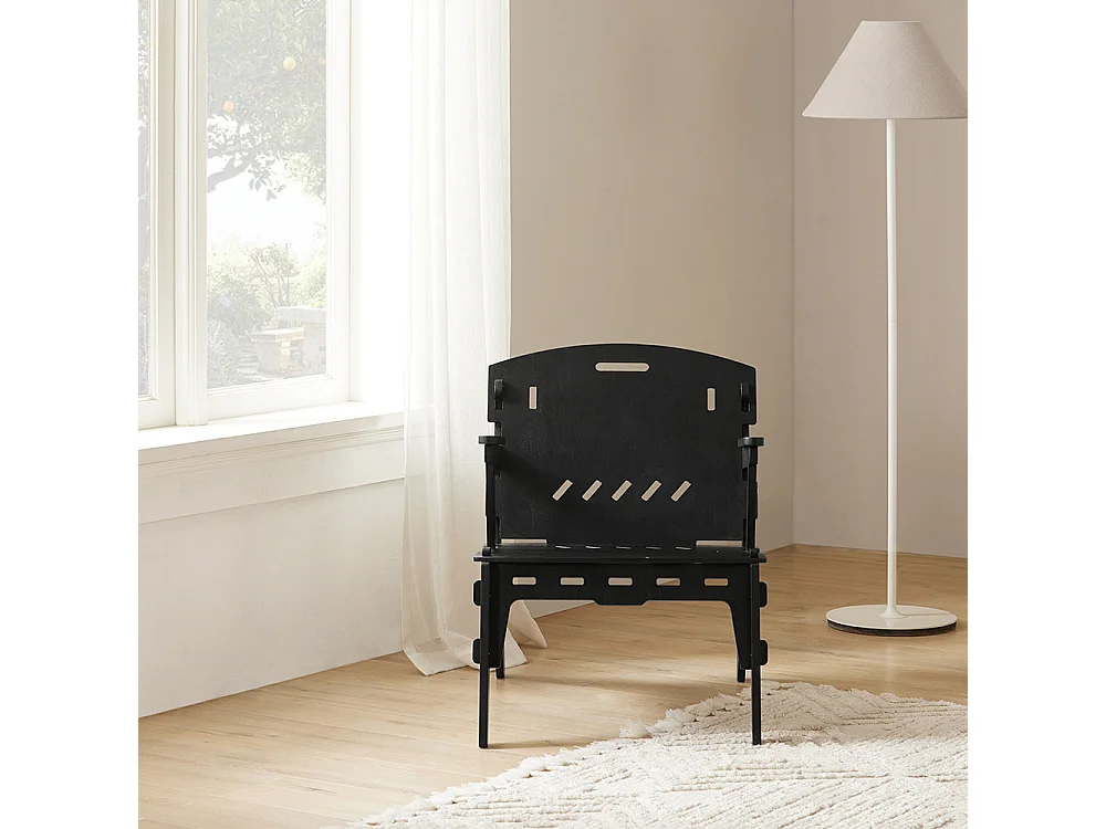 SoBuy Designer fauteuil Ergonomische woonkamerstoel Comfortabele woonkamerfauteuil Kantoorfauteuil, zithoogte 35 cm, pen- en gatstructuur, 55x72x70 cm, HFST02-SCH