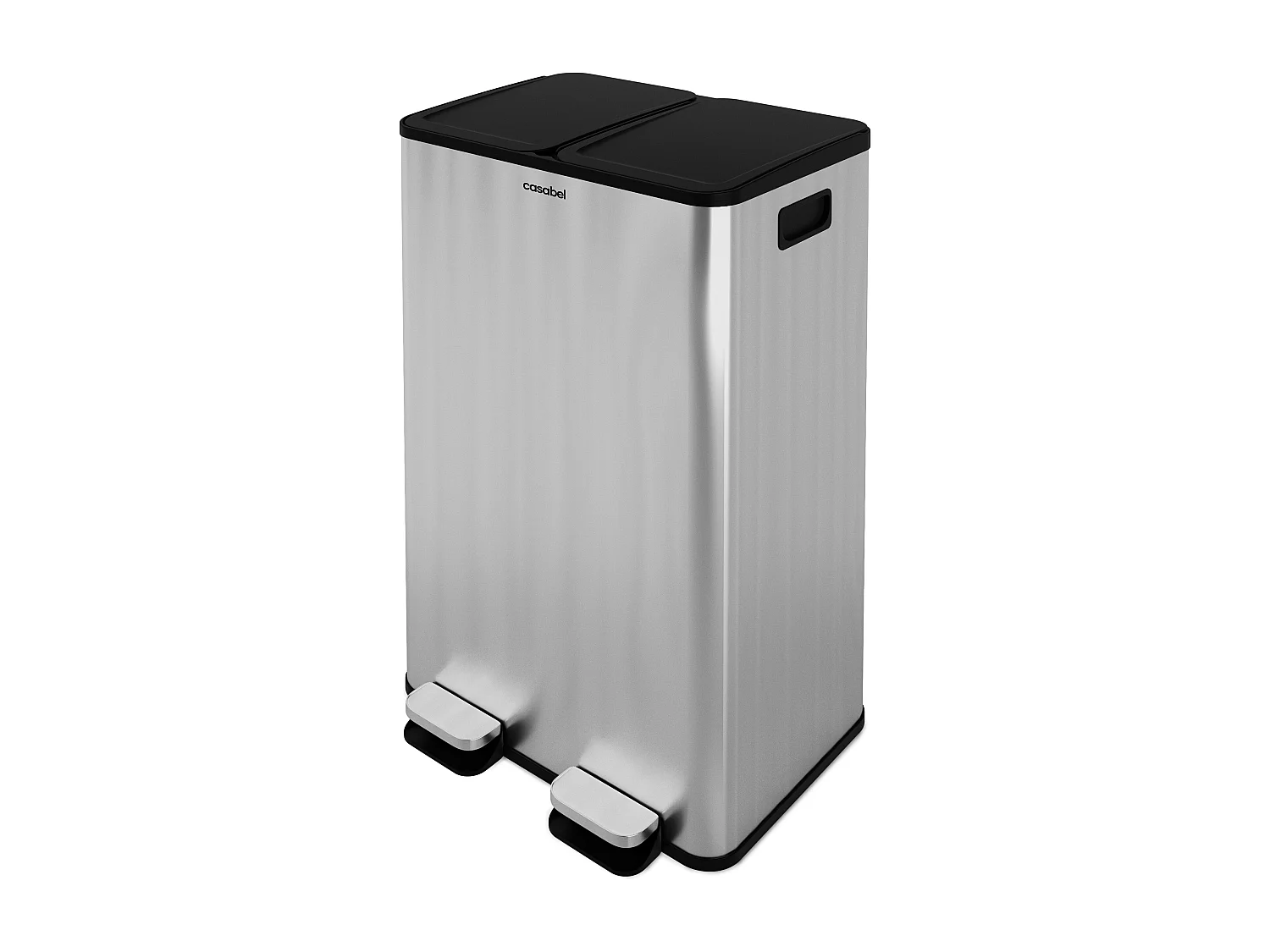 CASABEL Poubelle Tri Sélectif 60 Litres, Double Compartiments 2x30 Litres, Acier INOX Brossé, Rectangulaire à Pédales, Anti Traces / Odeurs