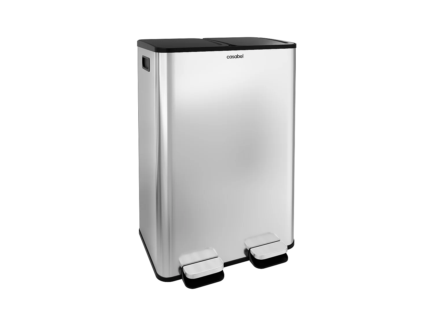 CASABEL Poubelle Tri Sélectif 60 Litres, Double Compartiments 2x30 Litres, Acier INOX Brossé, Rectangulaire à Pédales, Anti Traces / Odeurs