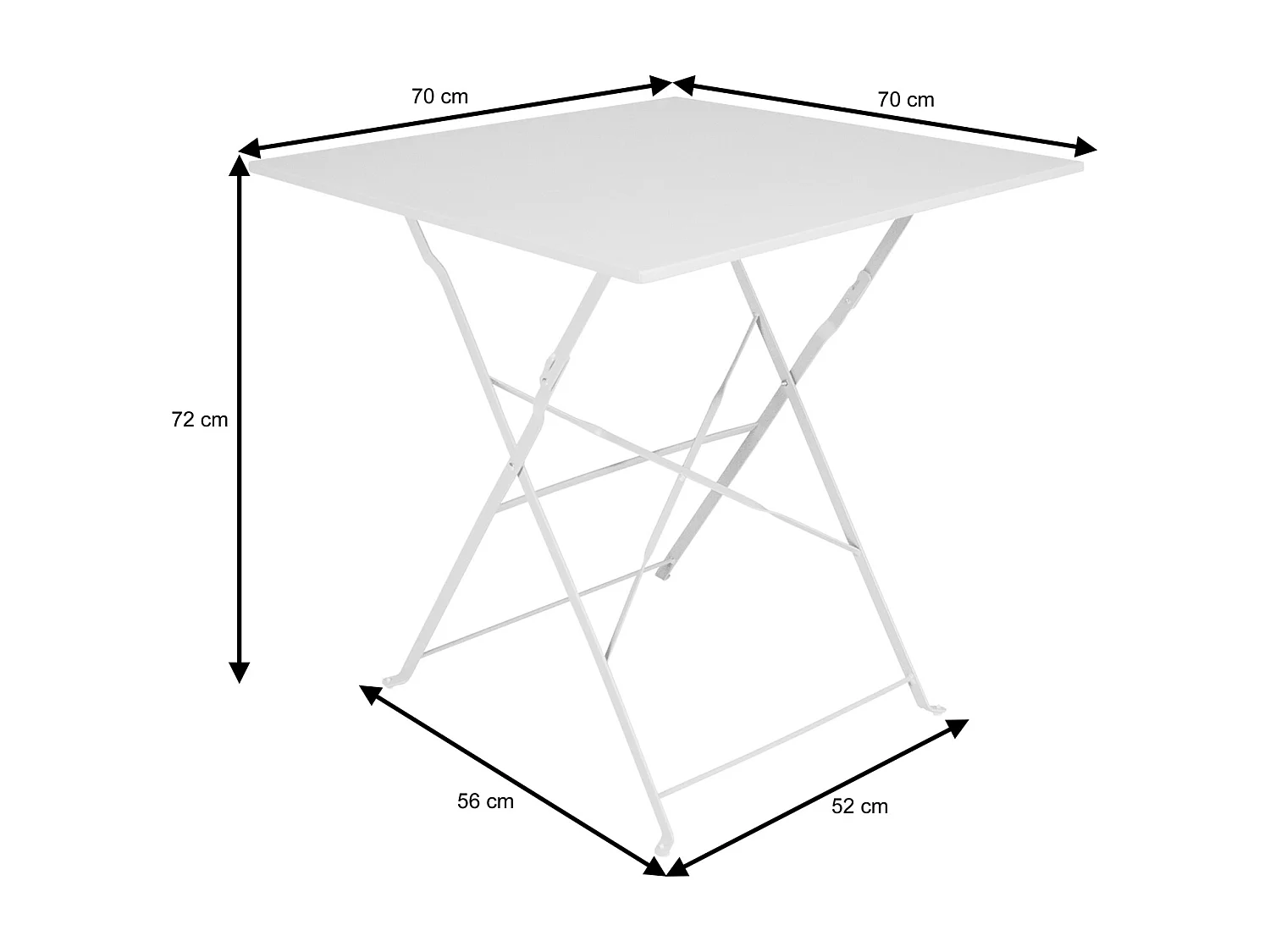 Tavolo pieghevole in metallo bianco, tavolo richiudibile 70×70 mod. Sorrento