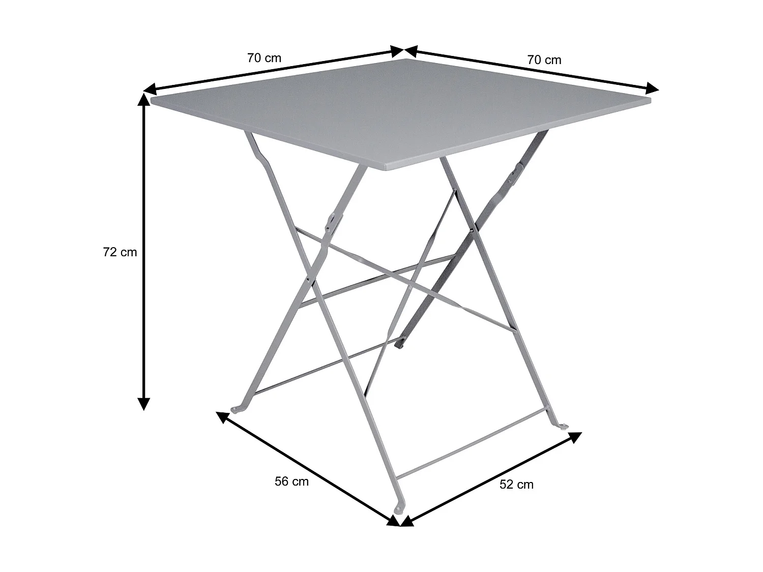 Tavolo pieghevole in metallo grigio, tavolo richiudibile 70×70 mod. Sorrento