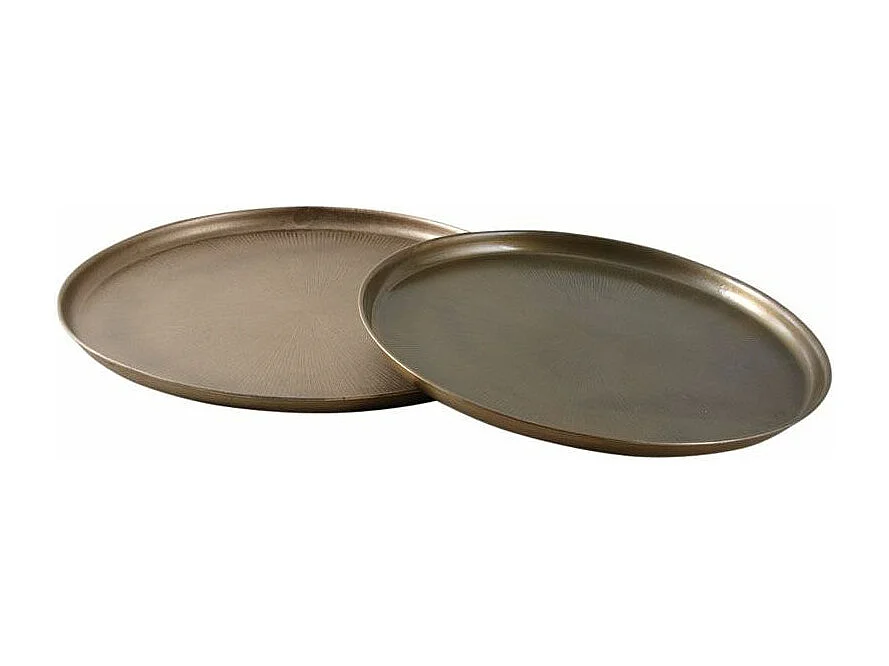 Plateaux ronds en métal finition doré antique (Lot de 2)