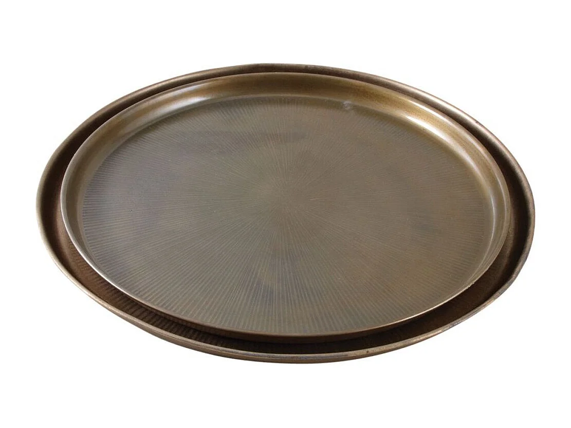 Plateaux ronds en métal finition doré antique (Lot de 2)