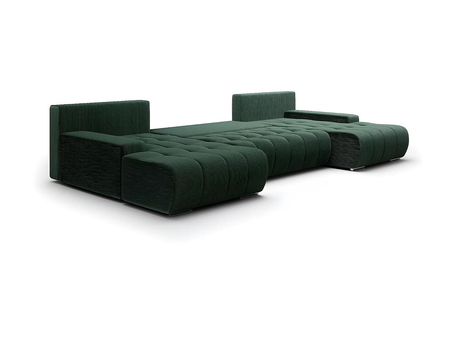 Canapé U 5 places convertible coffre Jonas velours côtelé Vert Sapin