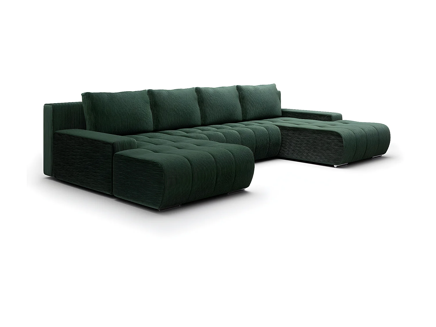 Canapé U 5 places convertible coffre Jonas velours côtelé Vert Sapin