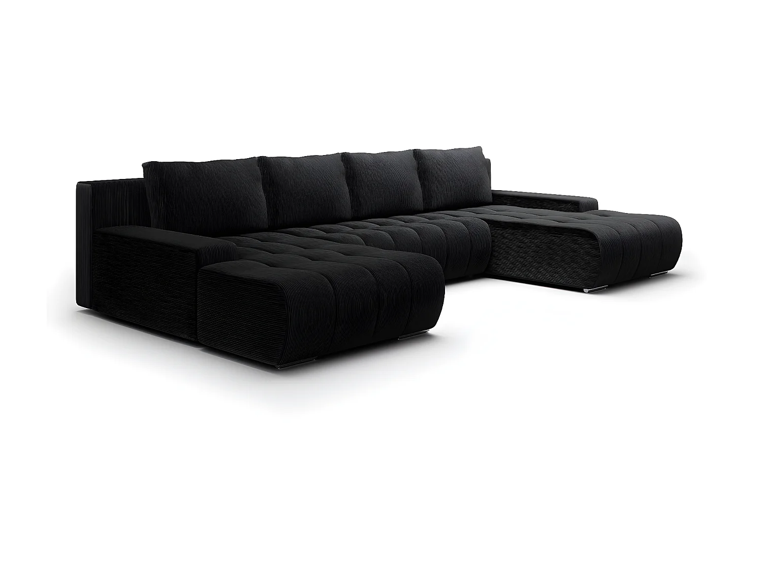 Canapé U 5 places convertible coffre Jonas velours côtelé Noir