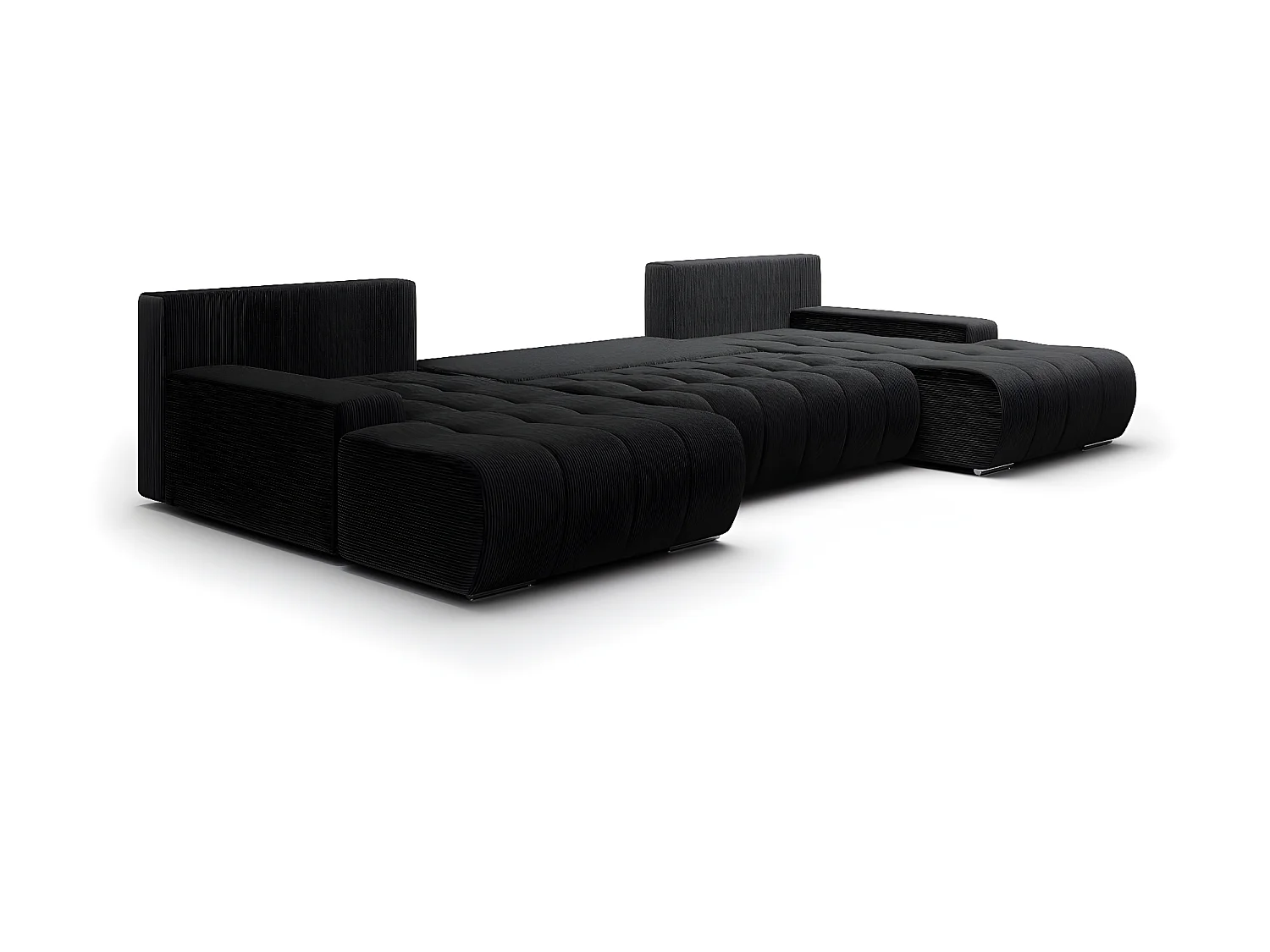 Canapé U 5 places convertible coffre Jonas velours côtelé Noir