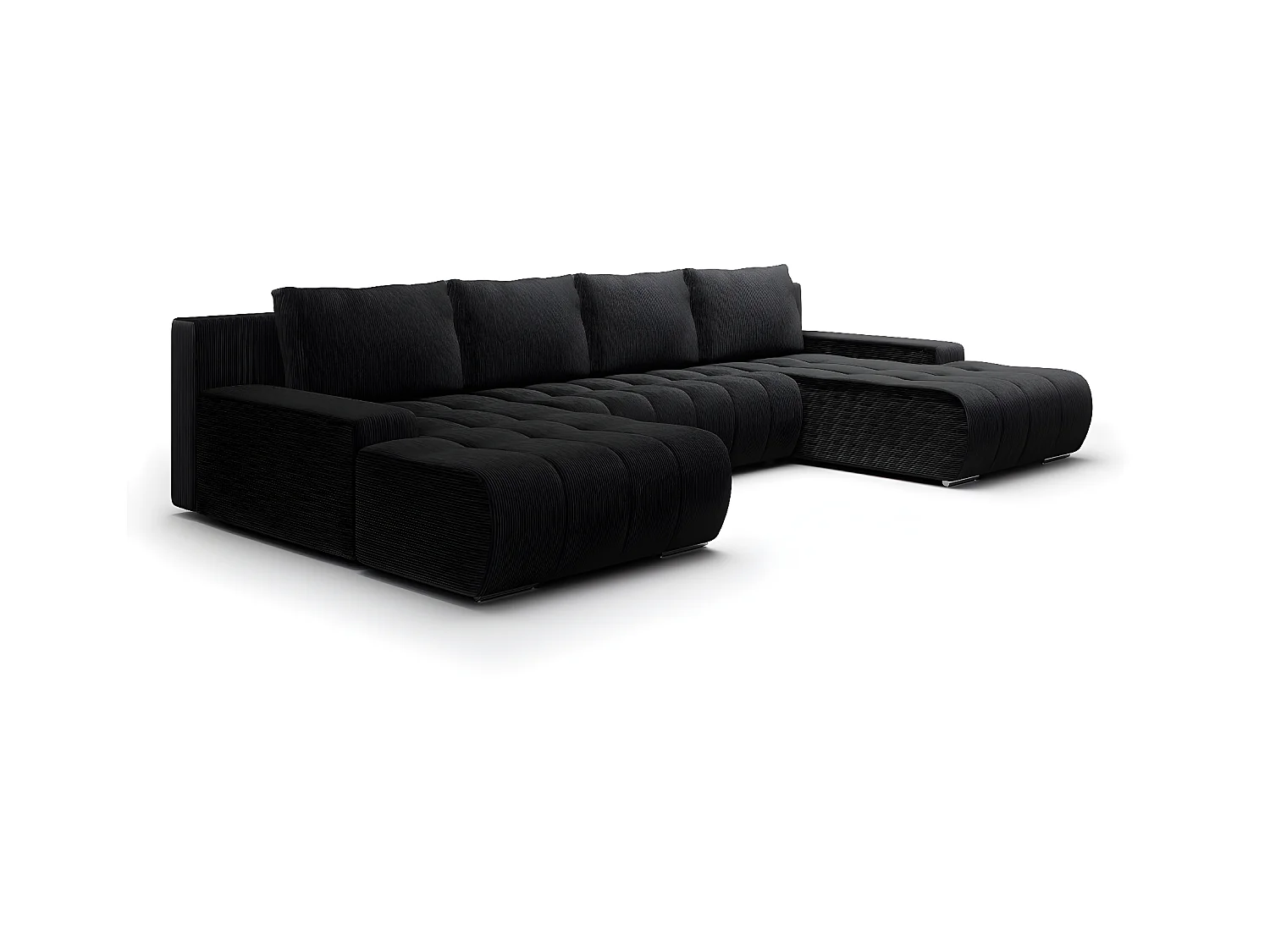 Canapé U 5 places convertible coffre Jonas velours côtelé Noir