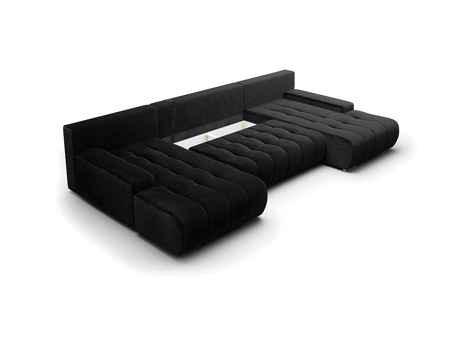Canapé U 5 places convertible coffre Jonas velours côtelé Noir