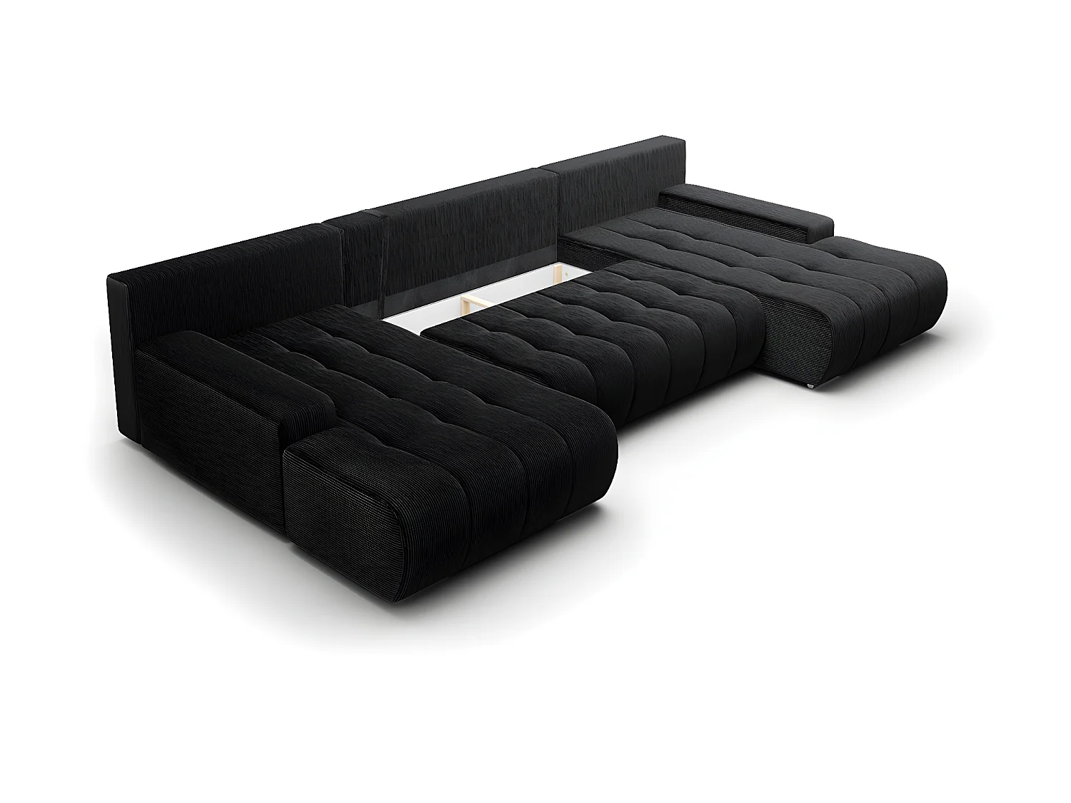 Canapé U 5 places convertible coffre Jonas velours côtelé Noir