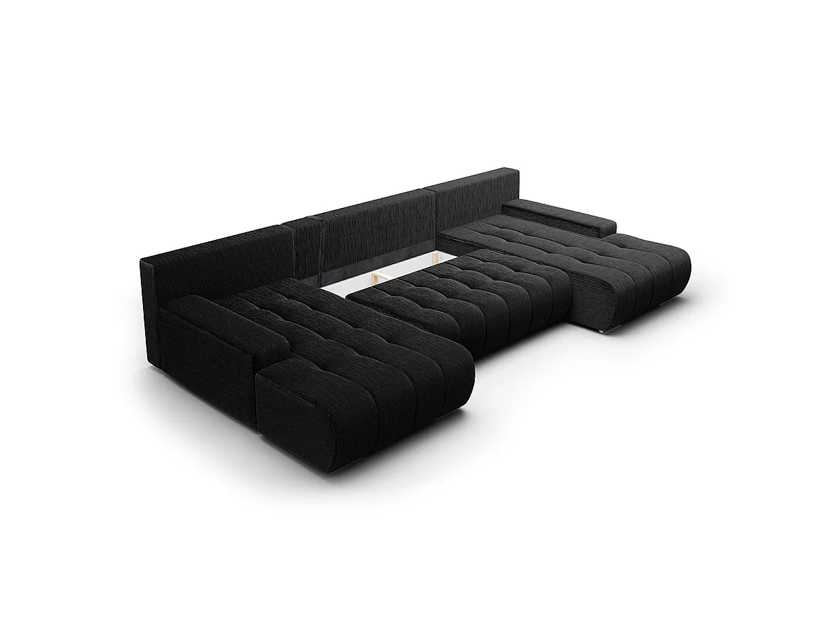 Canapé convertible 5 places avec coffre en velours côtelé noir