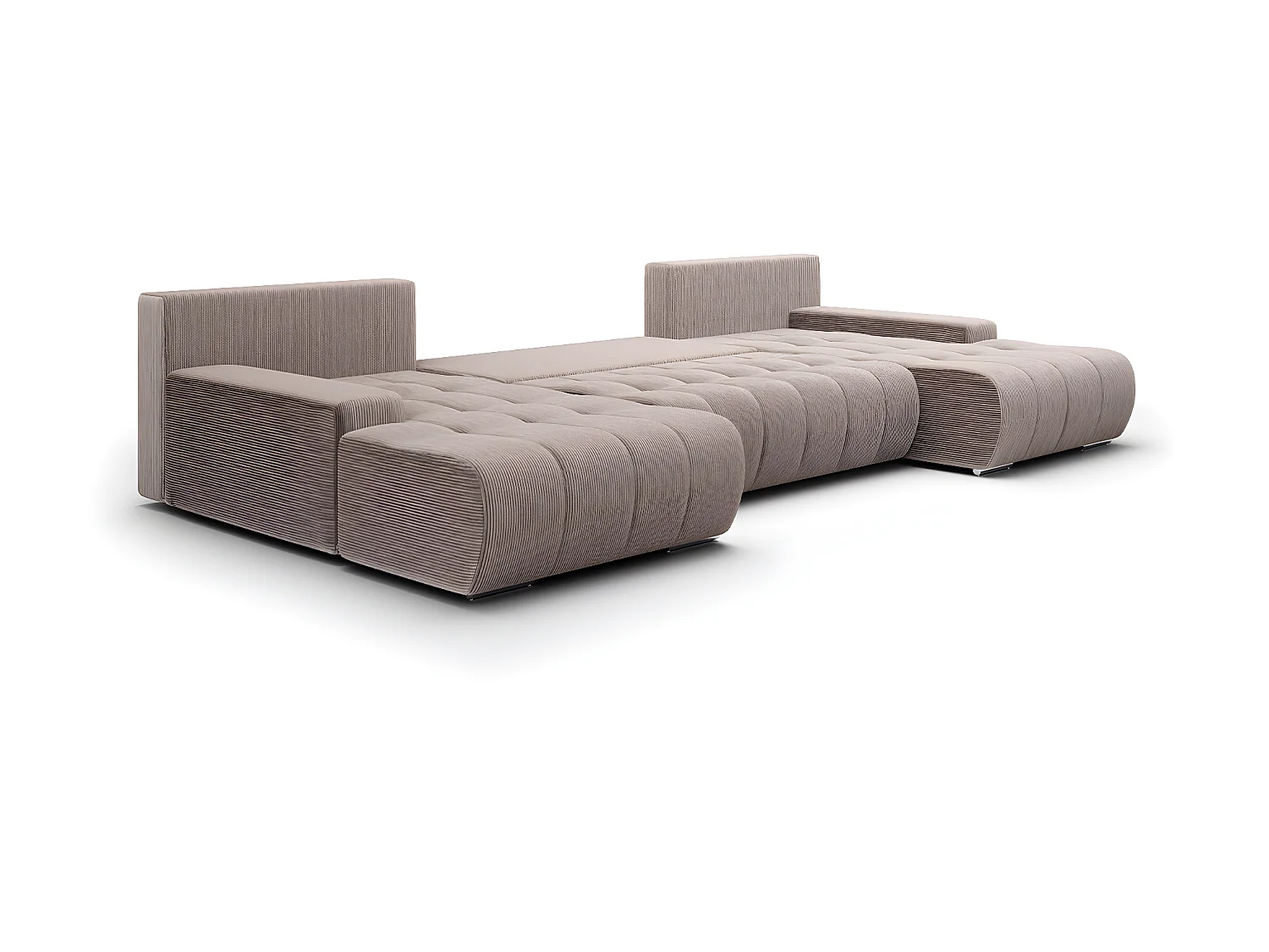 Canapé U 5 places convertible coffre Jonas velours côtelé Taupe