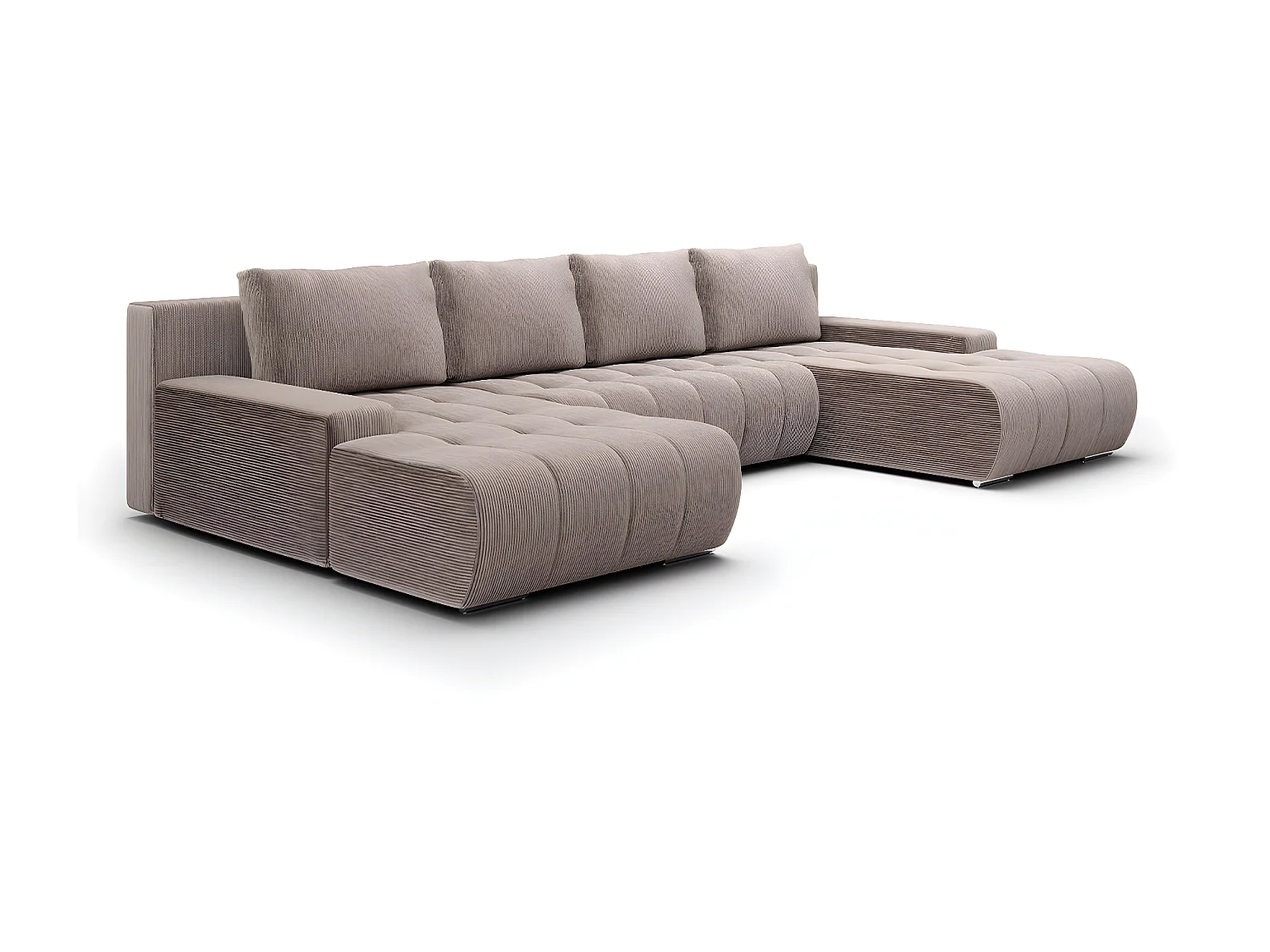 Canapé U 5 places convertible coffre Jonas velours côtelé Taupe