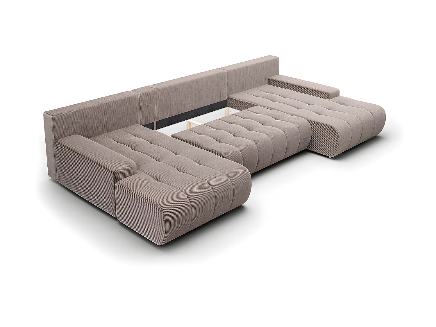 Canapé U 5 places convertible coffre Jonas velours côtelé Taupe