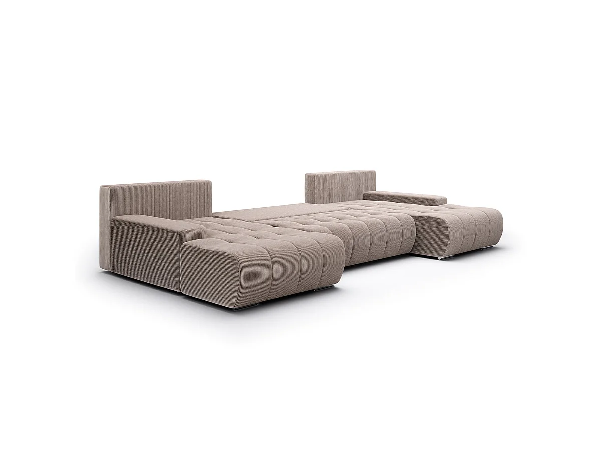 Canapé convertible 5 places avec coffre en velours côtelé taupe