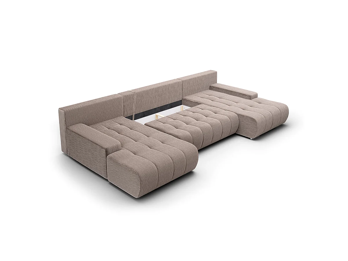 Canapé convertible 5 places avec coffre en velours côtelé taupe