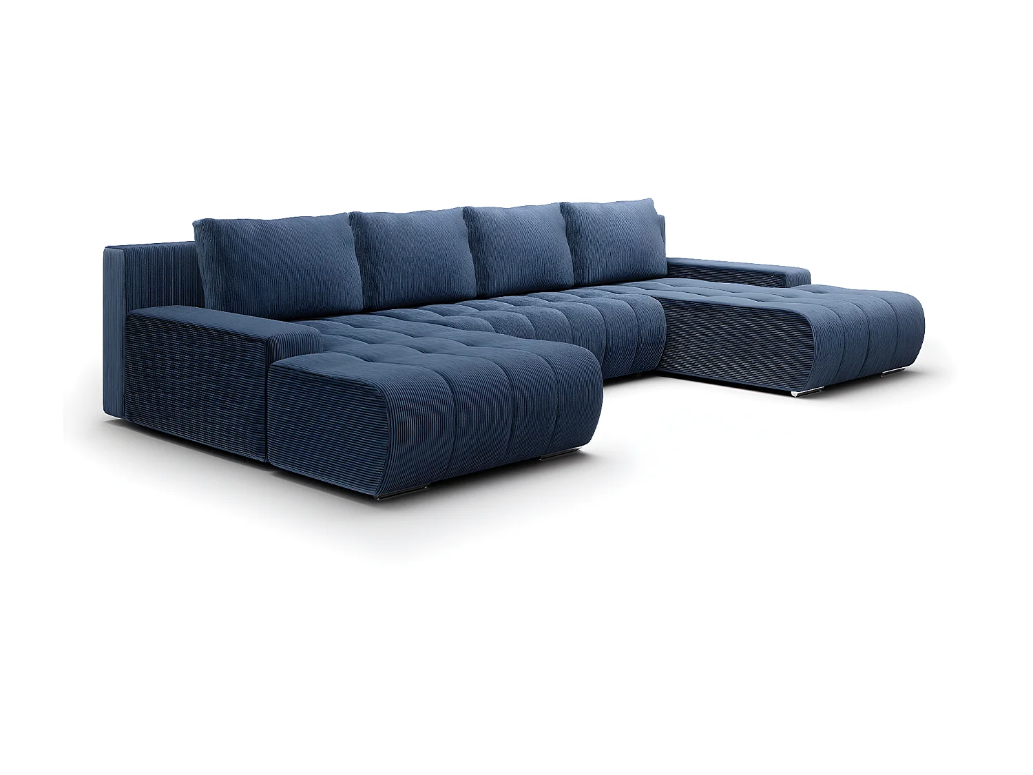 Canapé U 5 places convertible coffre Jonas velours côtelé Bleu