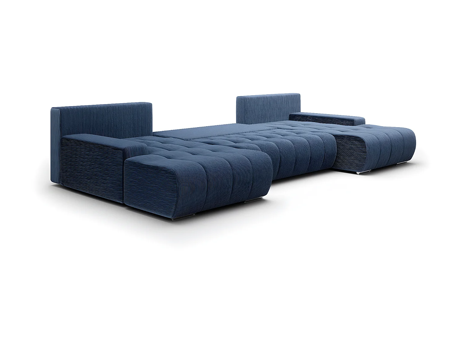 Canapé U 5 places convertible coffre Jonas velours côtelé Bleu