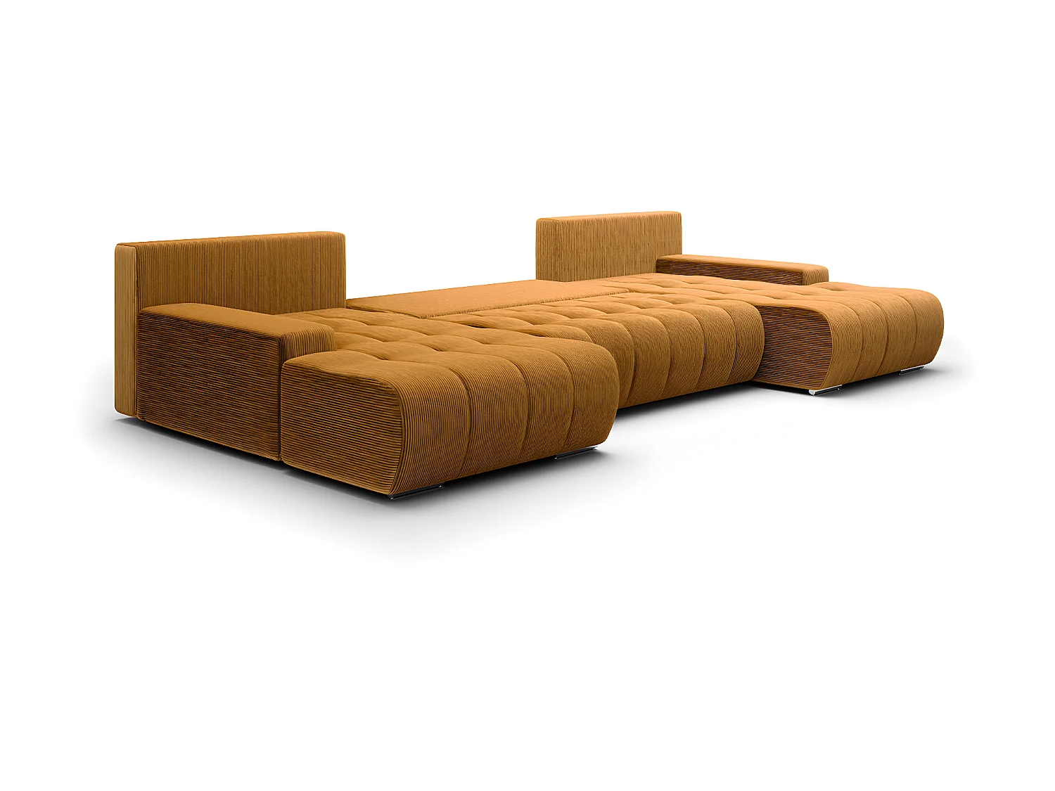 Canapé U 5 places convertible coffre Jonas velours côtelé Jaune