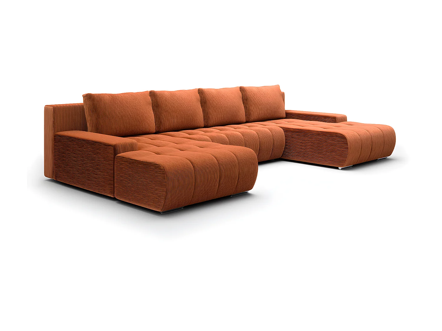 Canapé U 5 places convertible coffre Jonas velours côtelé Orange brique