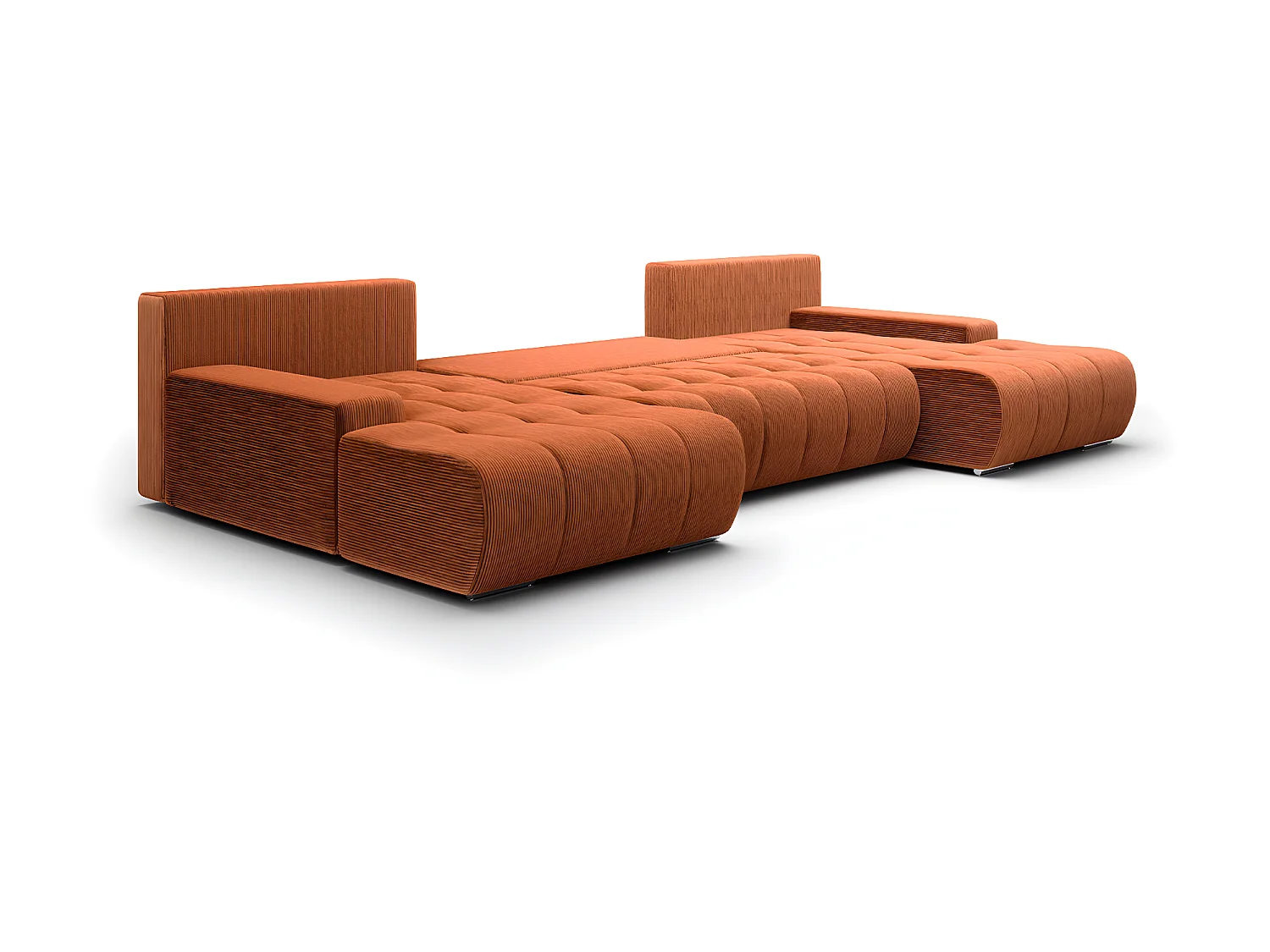 Canapé U 5 places convertible coffre Jonas velours côtelé Orange brique