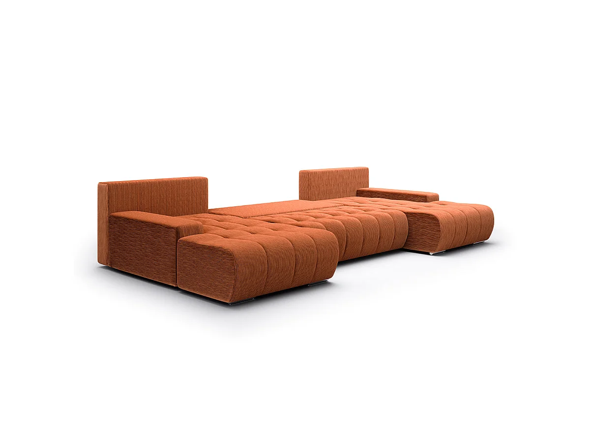 Canapé convertible 5 places avec coffre en velours côtelé orange