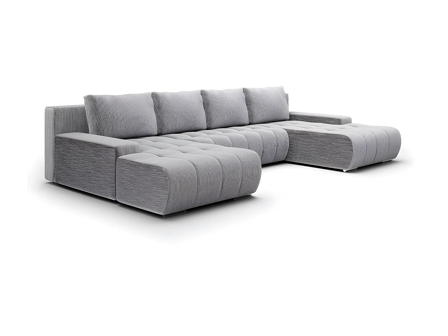 Canapé U 5 places convertible coffre Jonas velours côtelé Gris Clair