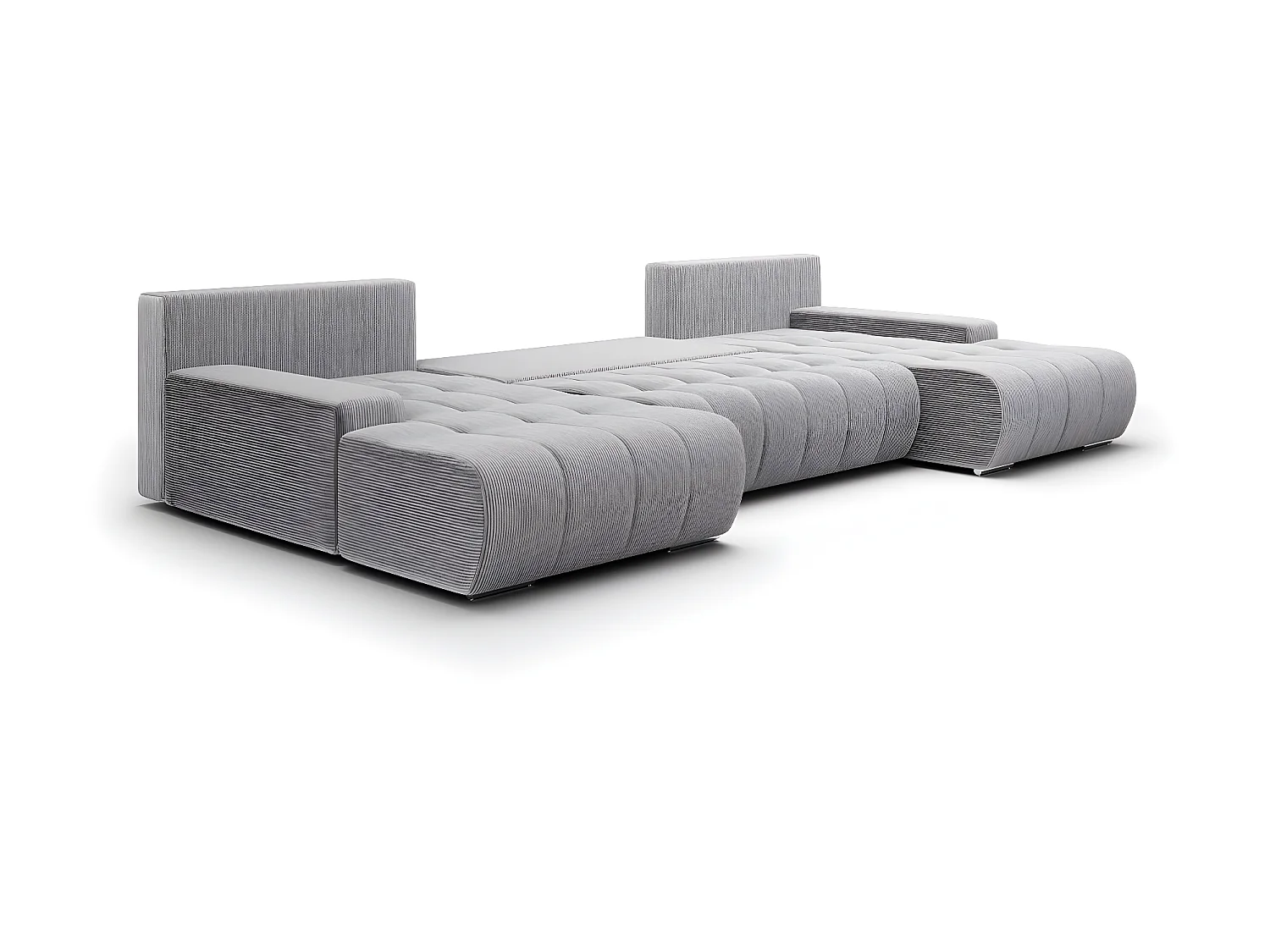 Canapé U 5 places convertible coffre Jonas velours côtelé Gris Clair