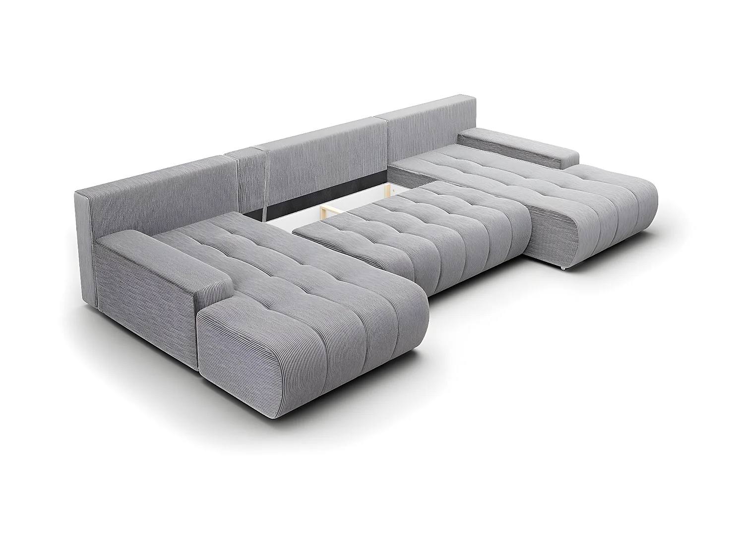 Canapé U 5 places convertible coffre Jonas velours côtelé Gris Clair