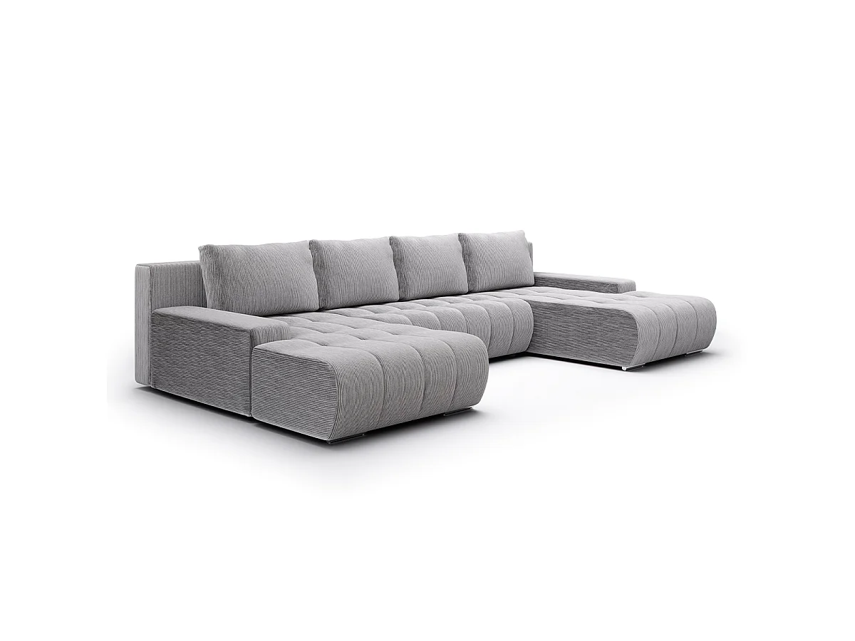 Canapé convertible 5 places avec coffre en velours gris clair
