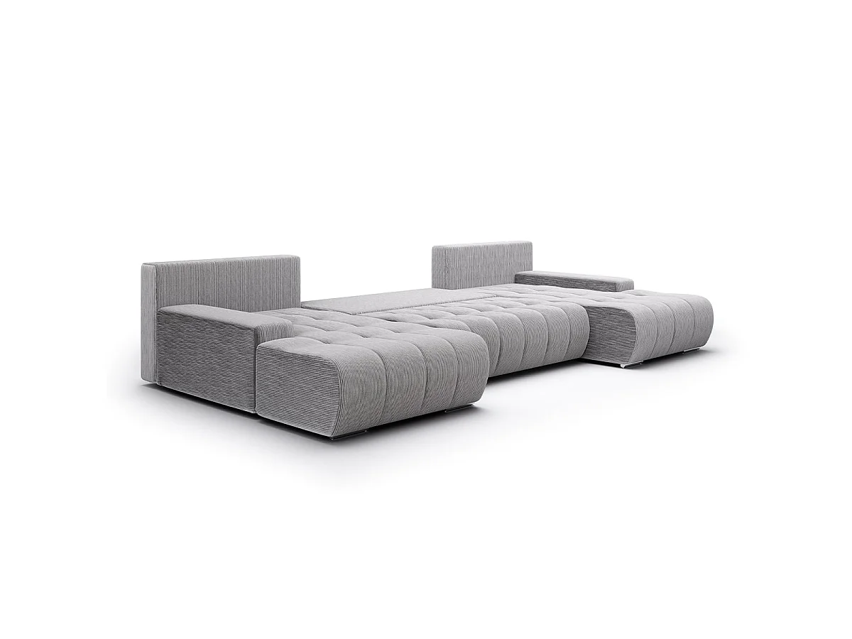Canapé convertible 5 places avec coffre en velours gris clair