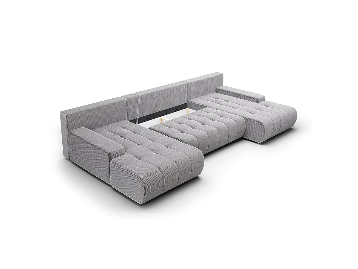Canapé convertible 5 places avec coffre en velours gris clair