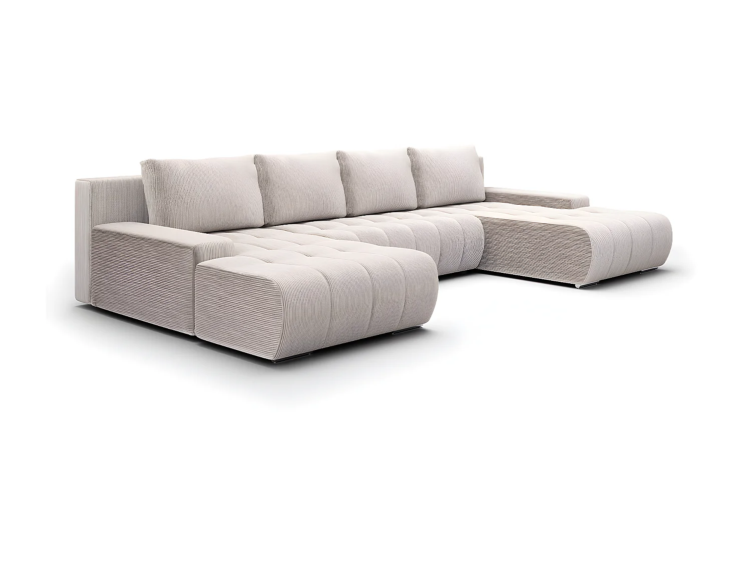 Canapé U 5 places convertible coffre Jonas velours côtelé Blanc Cassé