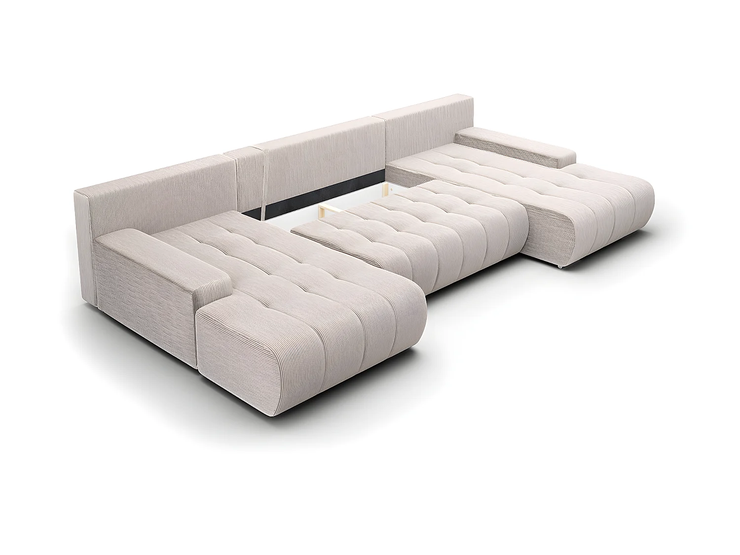 Canapé U 5 places convertible coffre Jonas velours côtelé Blanc Cassé