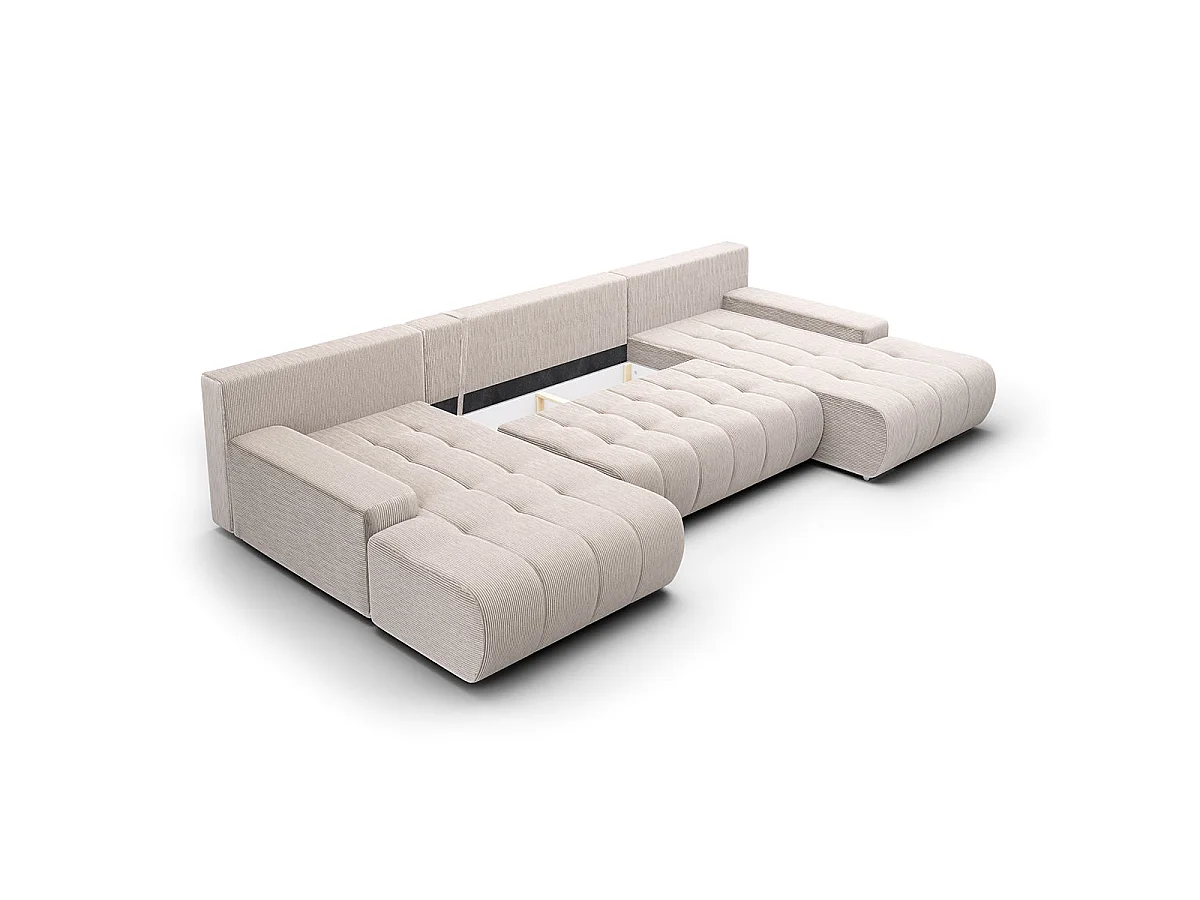 Canapé convertible 5 places avec coffre en velours blanc casse