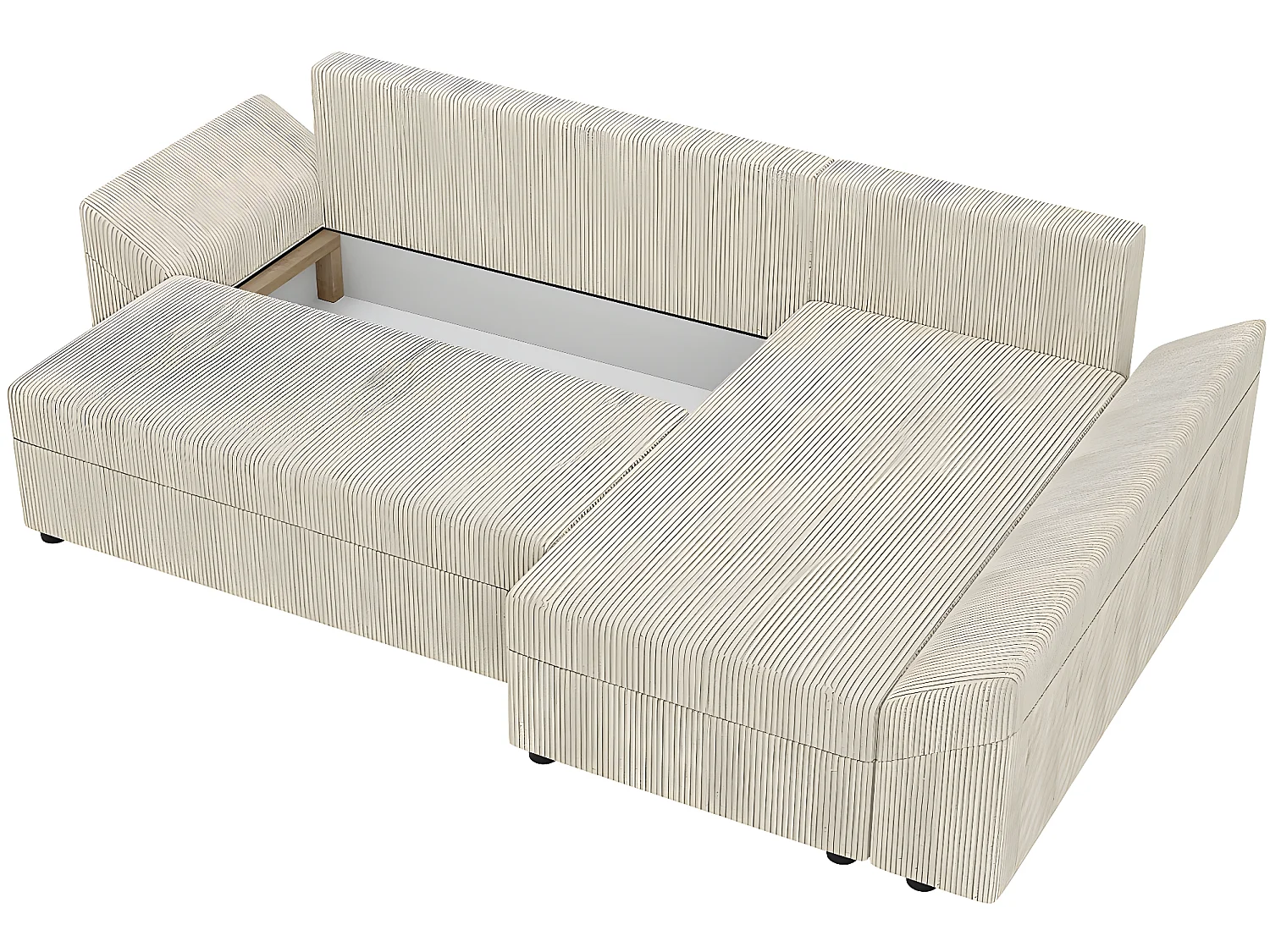 Beige fluwelen hoekslaapbank met opbergvak - Vaugirard L