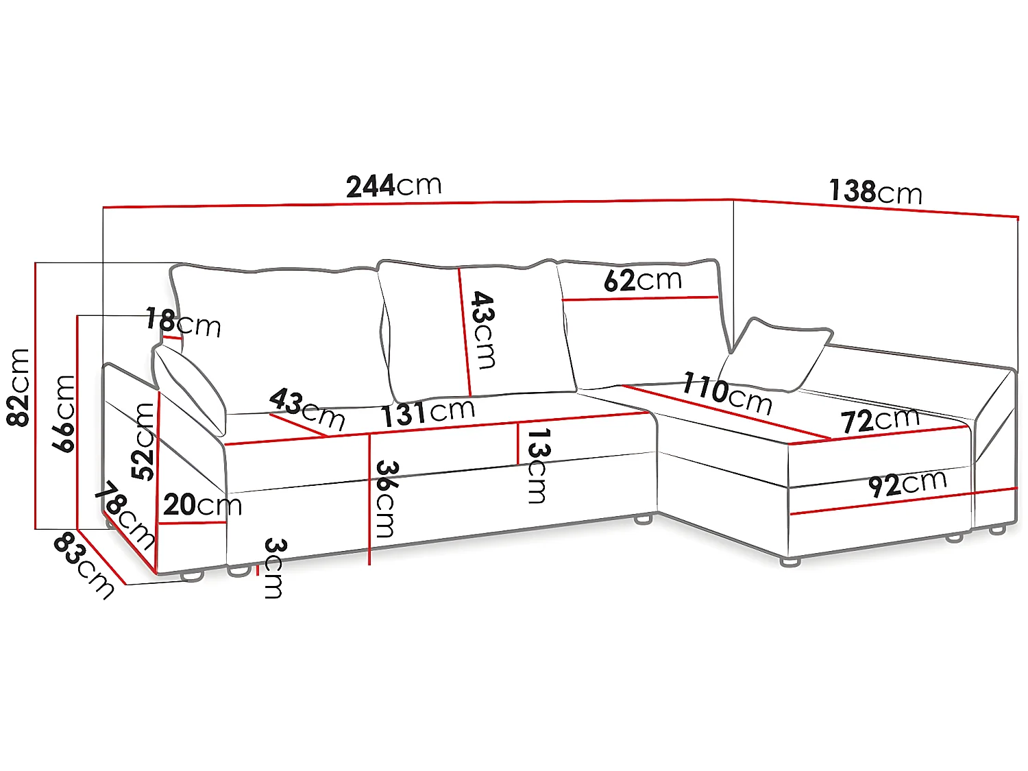 Beige fluwelen hoekslaapbank met opbergvak - Vaugirard L