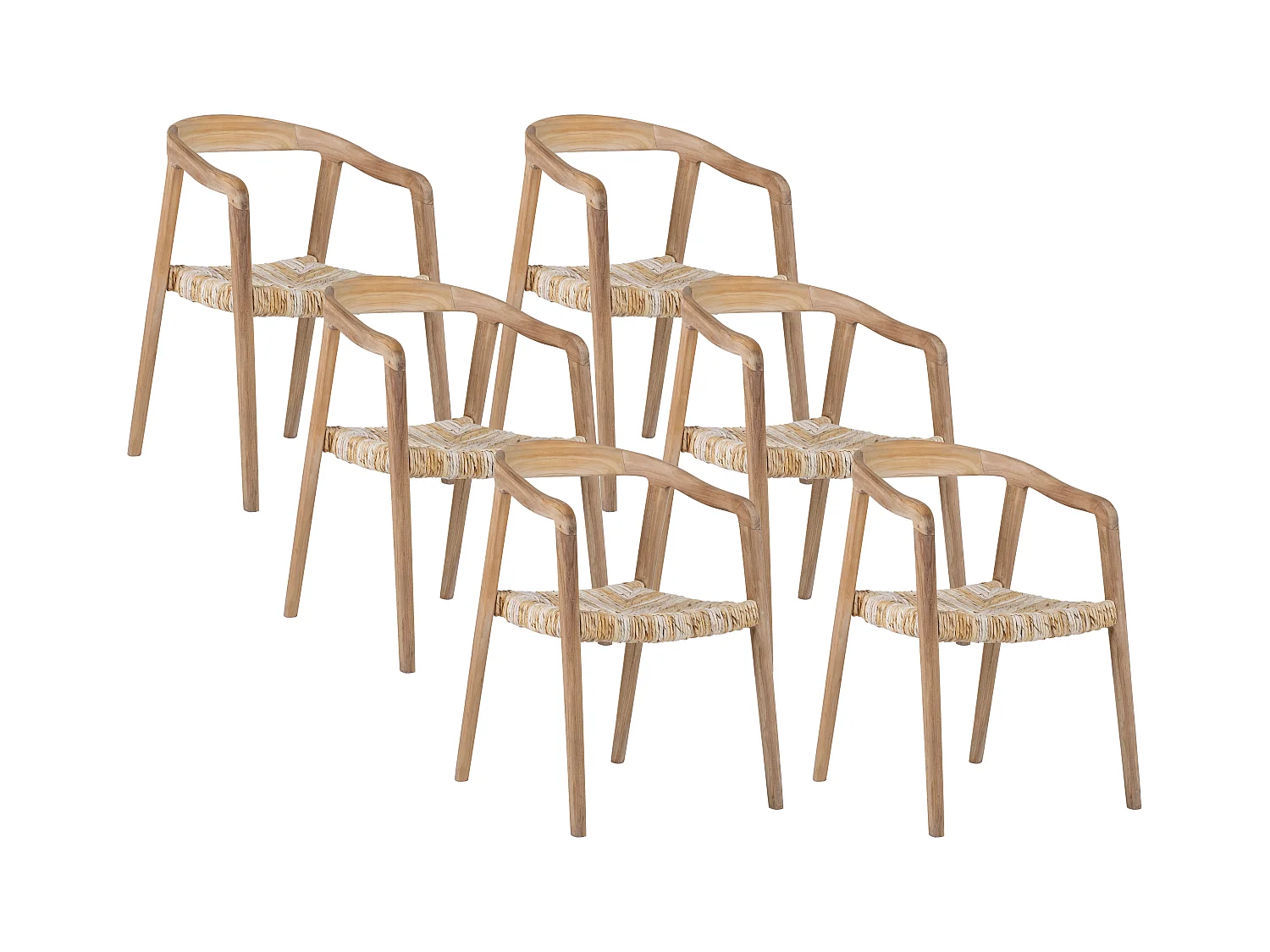 Set van 6 stoelen met armleuningen van teakhout - Licht naturel - JUNARIA
