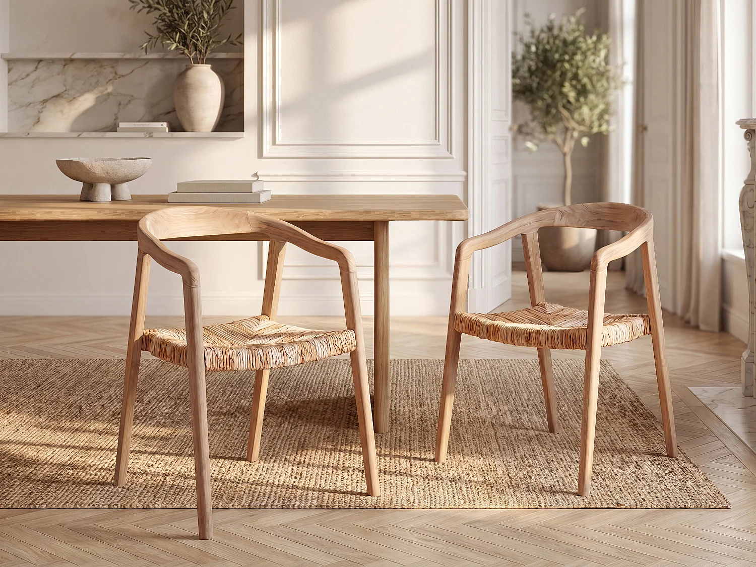 Lot de 6 chaises avec accoudoirs en teck - Naturel clair - JUNARIA