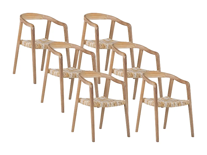 Lot de 6 chaises avec accoudoirs en teck - Naturel clair - JUNARIA