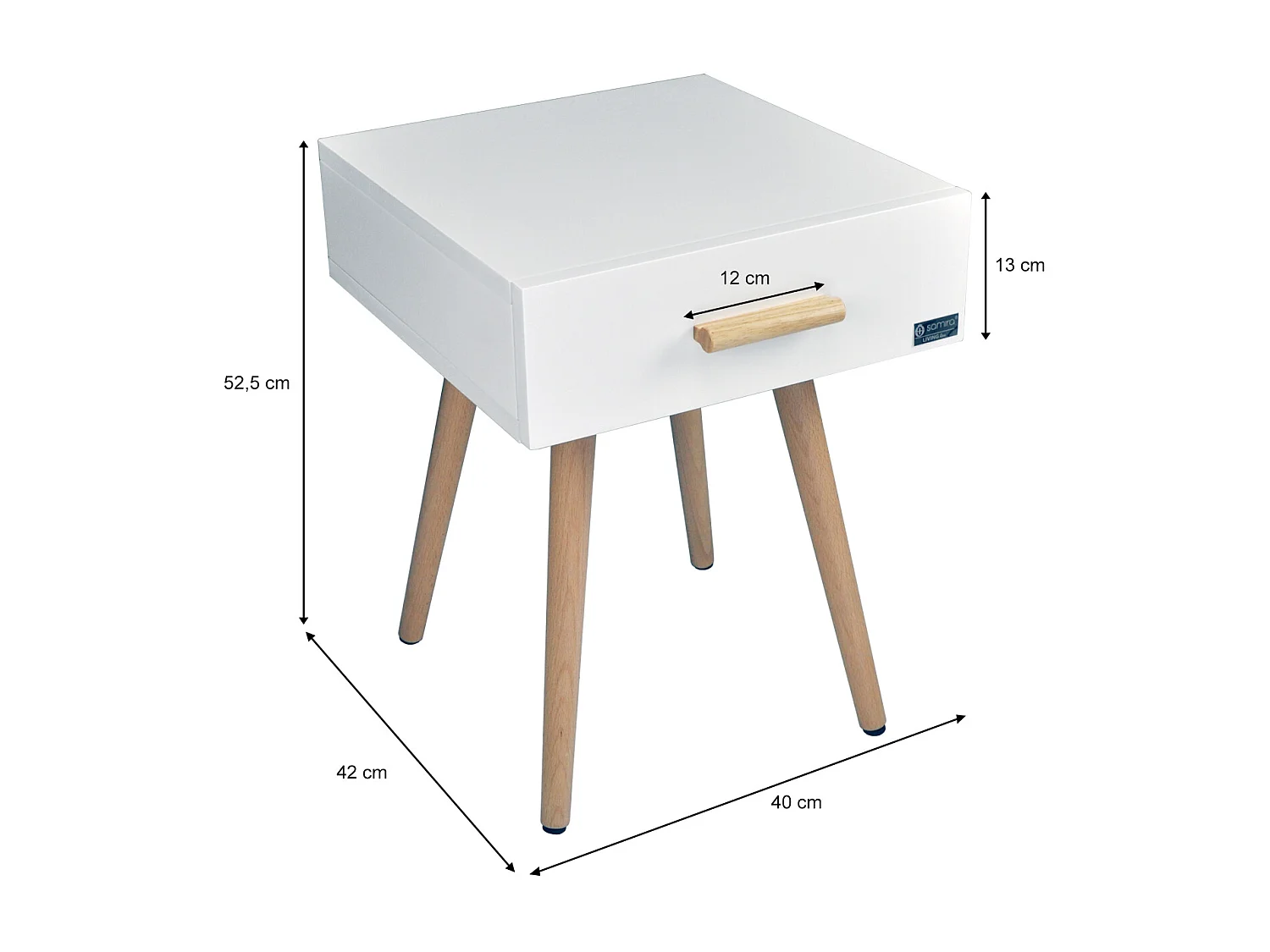 Comodino bianco con piedi in faggio linea Nordic